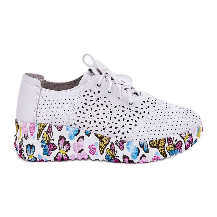 Leather Openwork Women's Shoes on wedges butterflies Artiker 56c1618 white