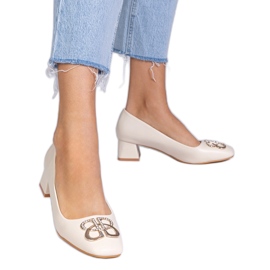 Beige low -heeled pumps with zircons Beige low -heeled pumps with zircons