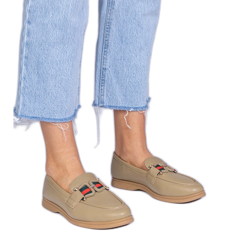 Green loafers with eco -leather with an ornament Green loafers with eco -leather with an ornament