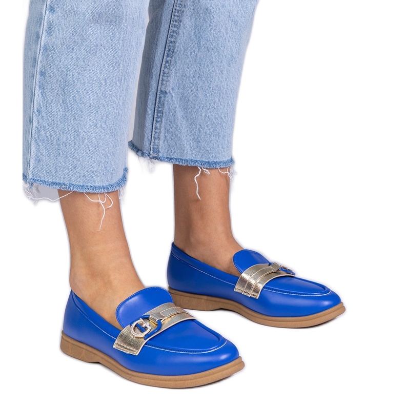Blue eco -leather loafers with zircons