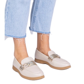 Beige eco -leather loafers with zircons Beige eco -leather loafers with zircons