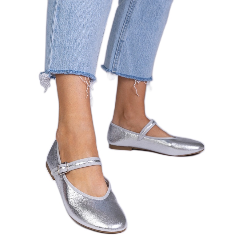 Silver women's ballerinas with a buckle Silver women's ballerinas with a buckle