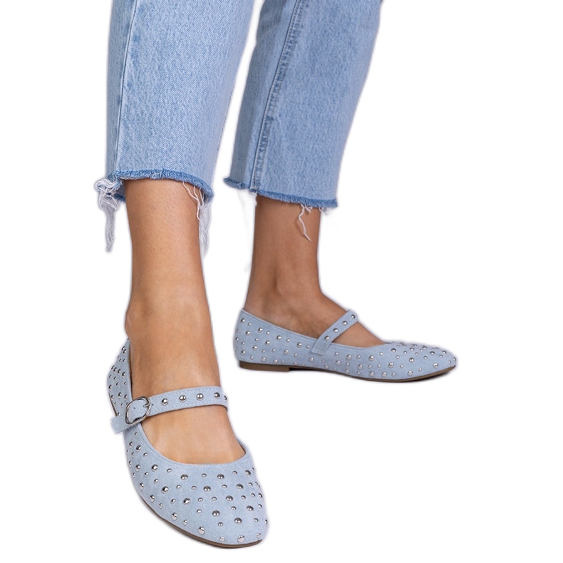 Blue ballerinas with studs and buckles Blue ballerinas with studs and buckles