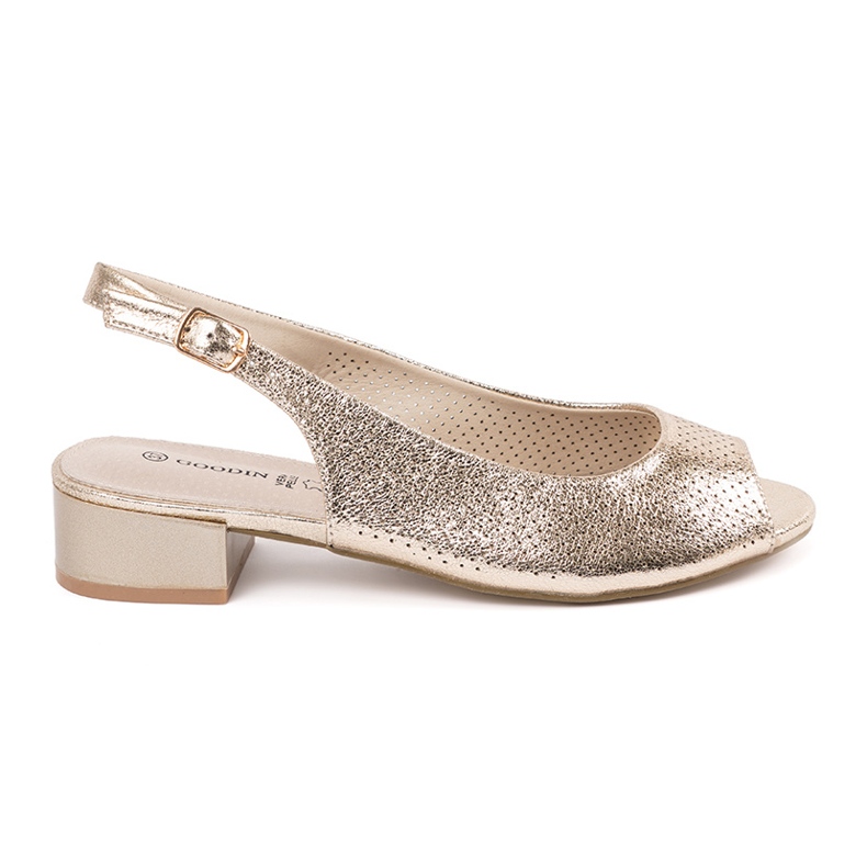 Goodin Golden openwork low -heeled sandals