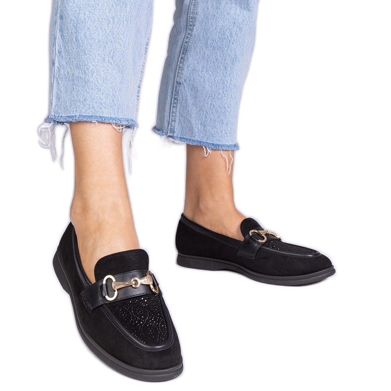 Black loafers from Ekozamsz with zircons
