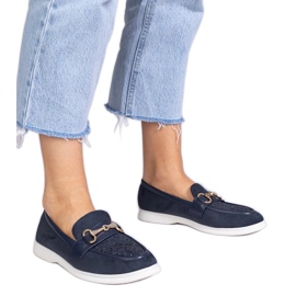 Navy blue loafers from Ekozamsz with zircons