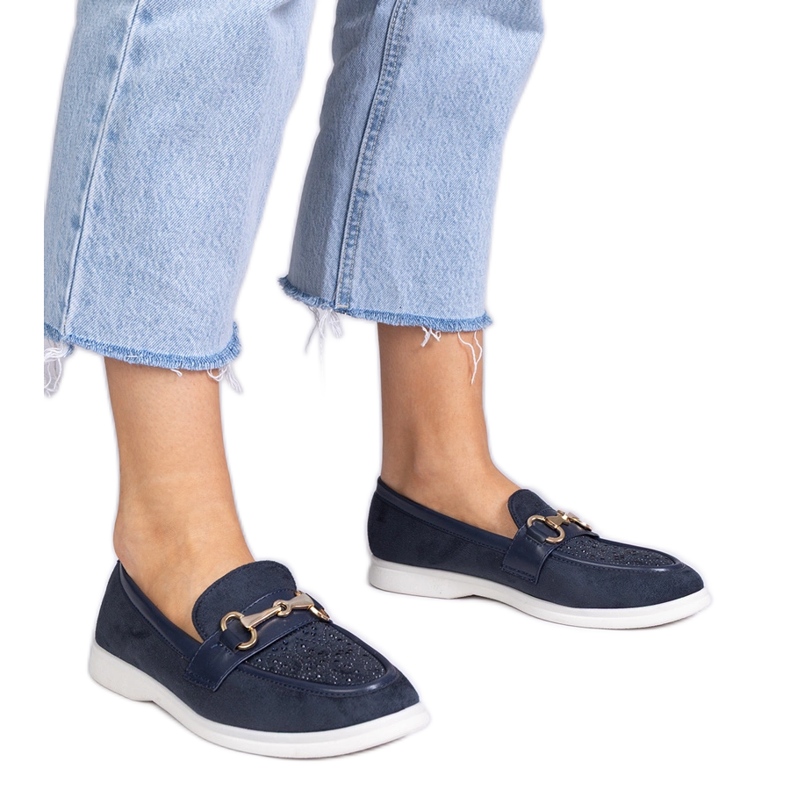 Navy blue loafers from Ekozamsz with zircons Navy blue loafers from Ekozamsz with zircons