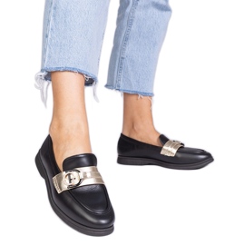 Black eco -leather loafers with zircons