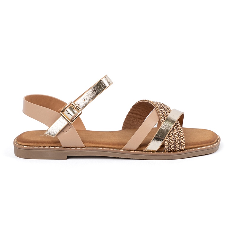 Golden women's sandals on a flat sole Sergio Leone