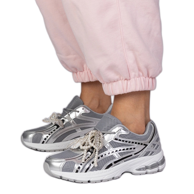 Silver sneakers with detachable decorations Silver sneakers with detachable decorations