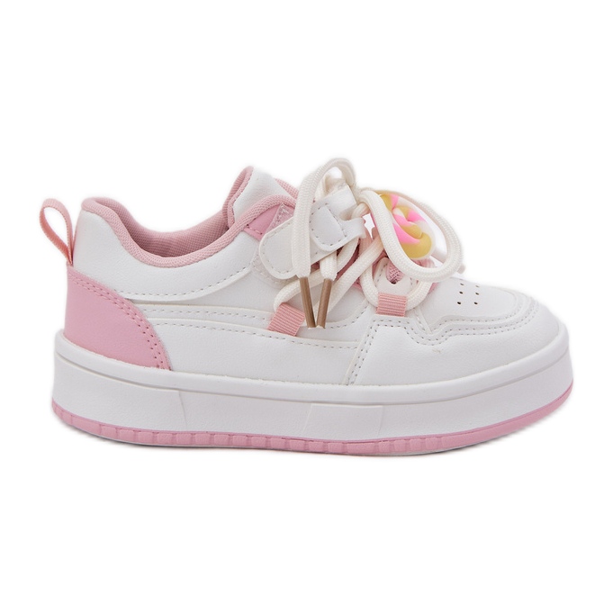 Velcro children's sneakers with a pin-pink lollipop white Velcro children's sneakers with a pin-pink lollipop white
