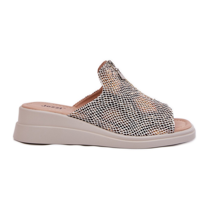 Women's wedges with wedge with a castle animal pattern beige