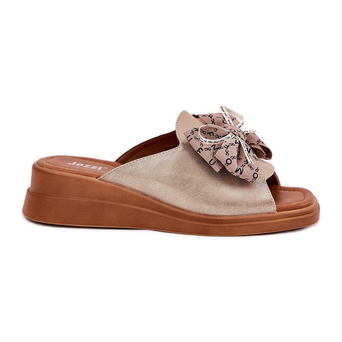 Jezzi Women's wedges on wedge with a bow of golden