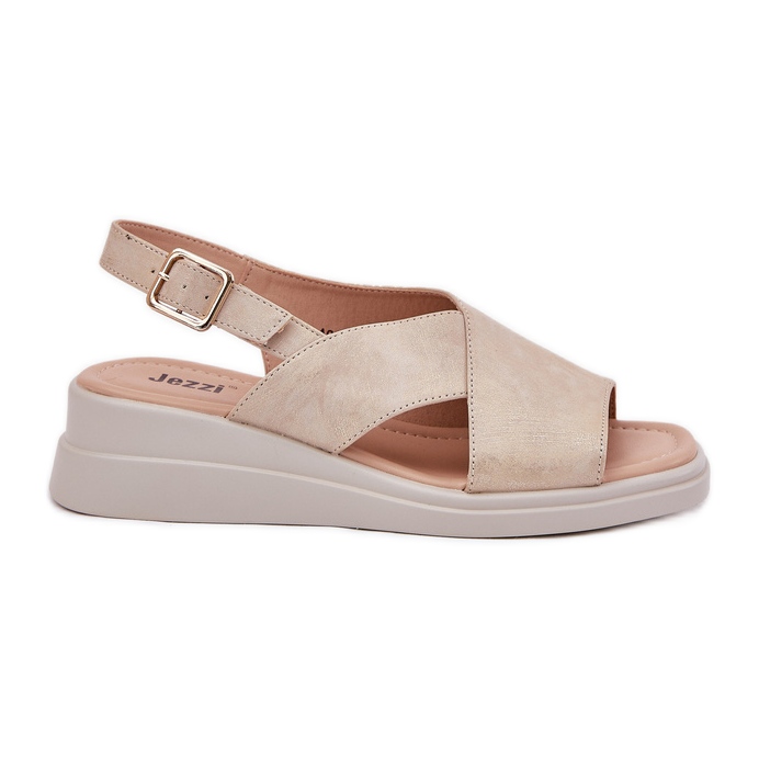 Jezzi Women's sandals for an wedge with eco leather golden leather