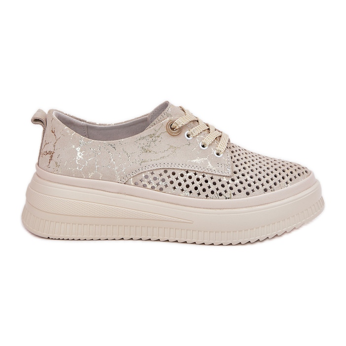 Women's openwork shoes on the Artiker 56C2108 beige-gold platform