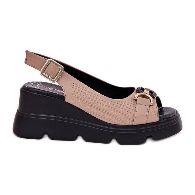 ARTIKER Women's leather sandals on wedge and platform with decoration artker 56c2209 beige