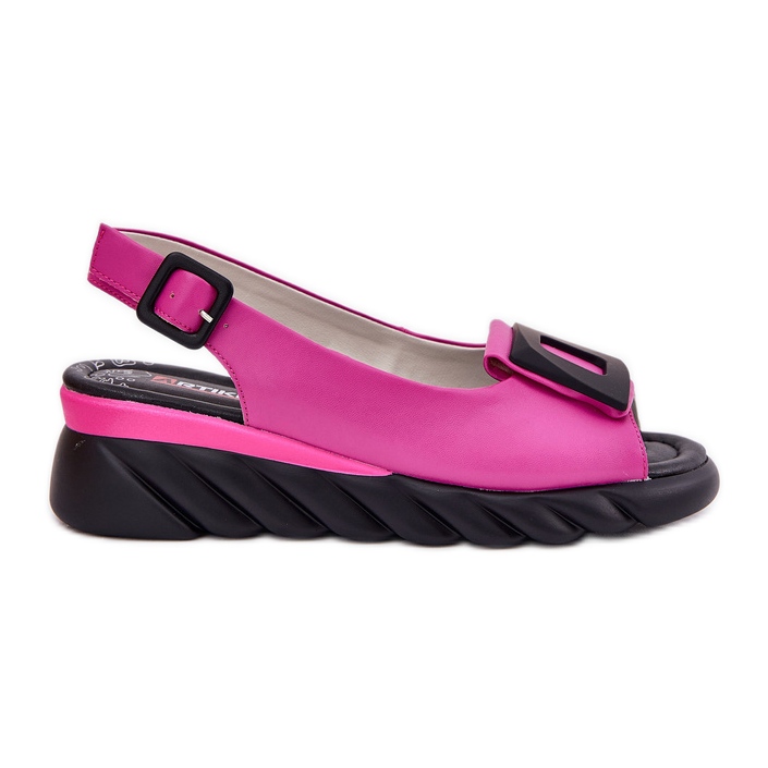 ARTIKER Women's leather sandals with a wedge with decoration artker 56c1571 fuchsia pink