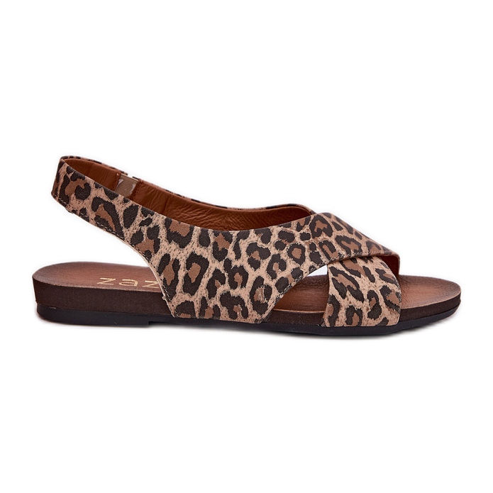 Zazoo Women's leather sandals brown leopard leopard beige Zazoo Women's leather sandals brown leopard leopard beige