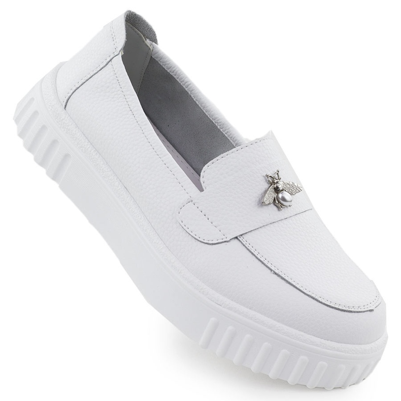 Women's leather shoes white loafers Vinceza 93204