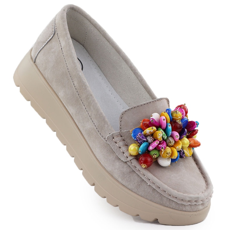 Leather loafers on a platform with beige beige Filippo 6828