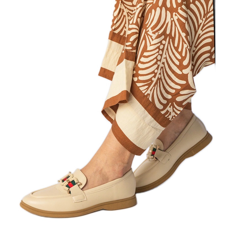 Creamy eco -leather loafers with an ornament beige Creamy eco -leather loafers with an ornament beige