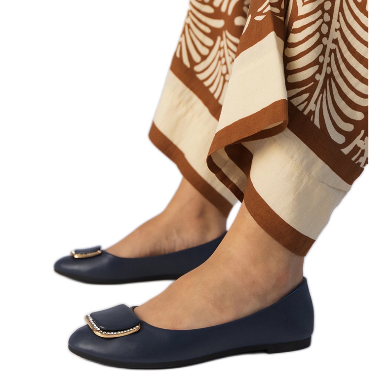 Navy blue women's ballerinas with zircons