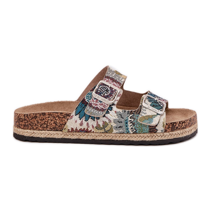 Patterned women's slippers on a cork platform with Lee Cooper LCW-25-35-3483L multicolor beige
