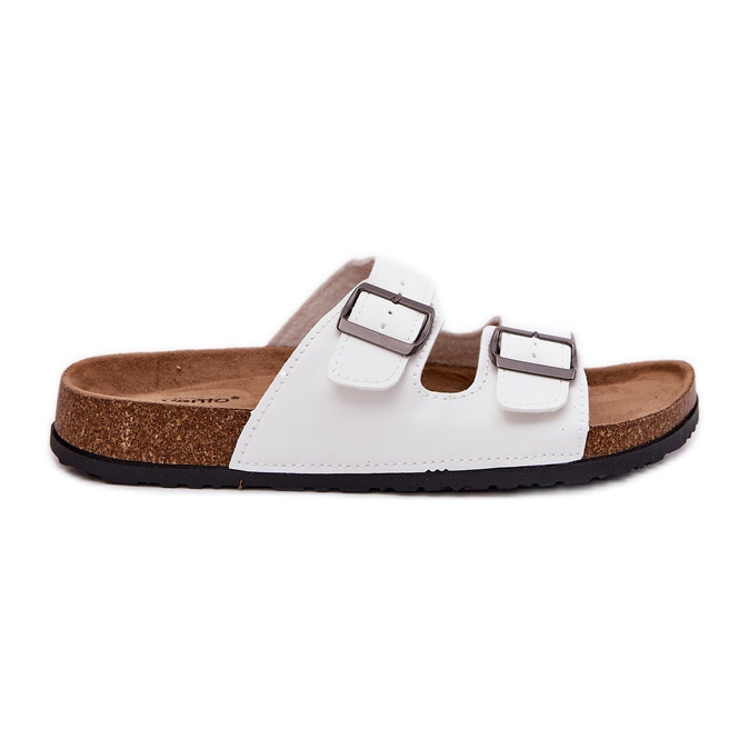Evento Women's slippers on a cork platform with white buckles Evento Women's slippers on a cork platform with white buckles
