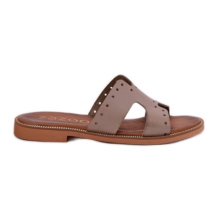 Zazoo 40326 Women's Slippers with decorative cutouts Dark Boon beige