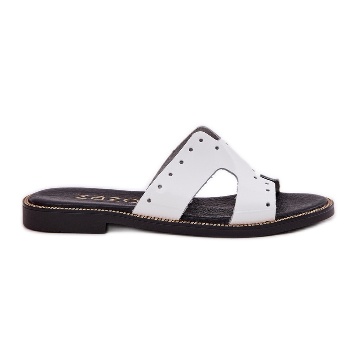 Zazoo 40326 varnished women's slippers with decorative cutouts white