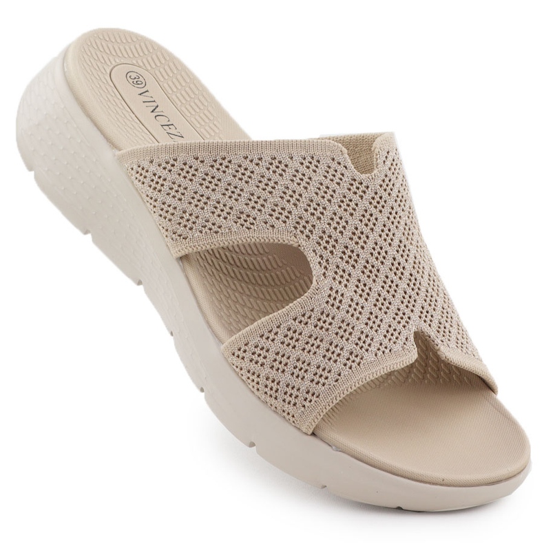 Women's flip flops on the elevation beige Vinceza 97300 Women's flip flops on the elevation beige Vinceza 97300