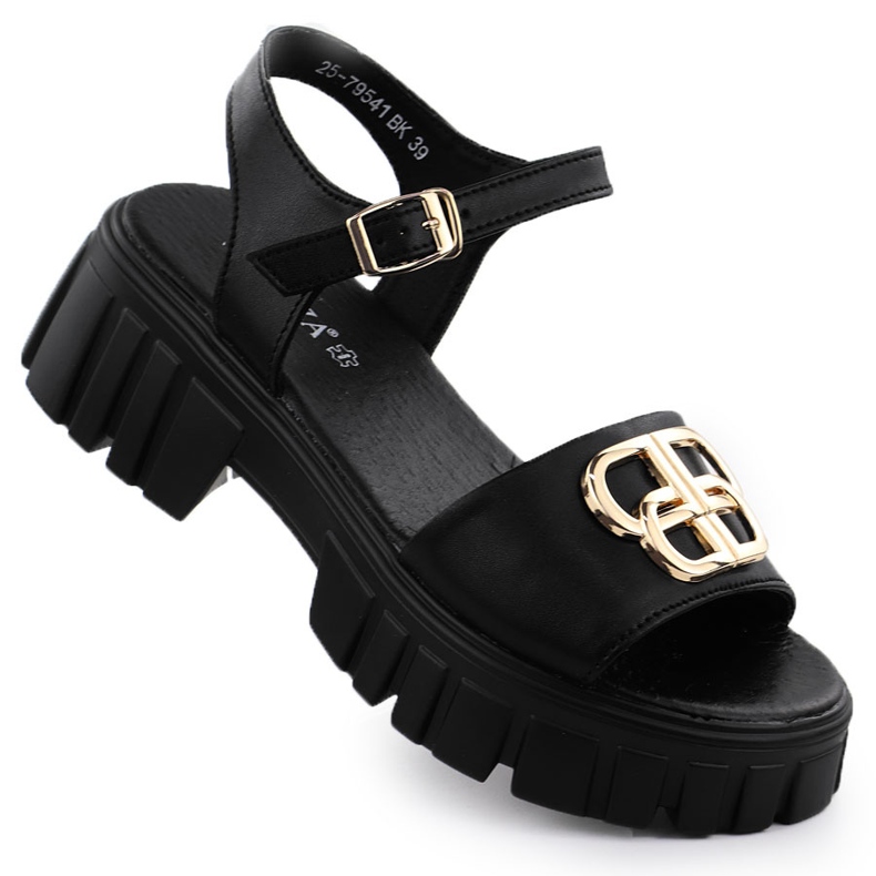 Women's leather sandals on the Black Vinceza 79541 block Women's leather sandals on the Black Vinceza 79541 block