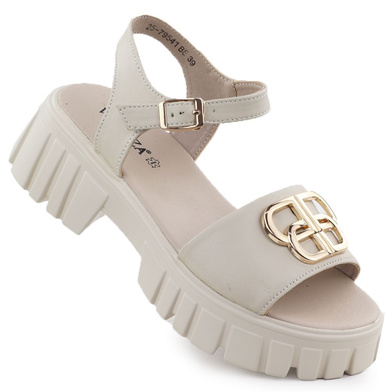 Women's leather sandals on the pad beige Vinceza 79541 Women's leather sandals on the pad beige Vinceza 79541
