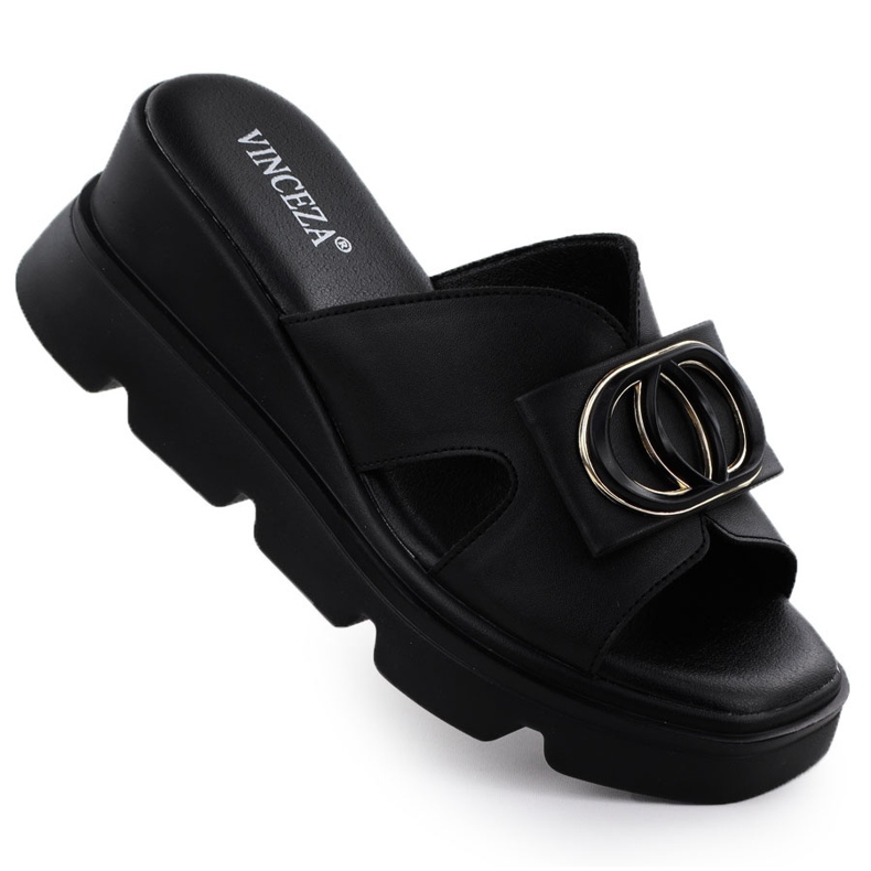 Women's slippers on wedges Black Vinceza 58464 Women's slippers on wedges Black Vinceza 58464