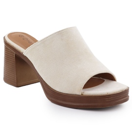 Women's suede flip flops on the post beige Potocki 54309