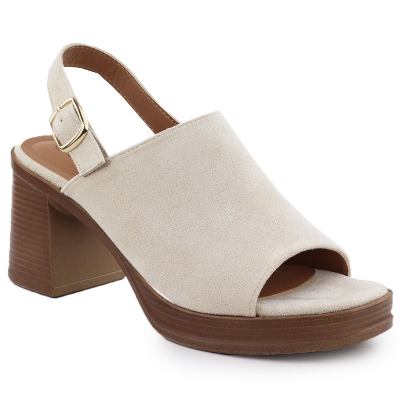 Women's suede sandals on the post beige Potocki 54313