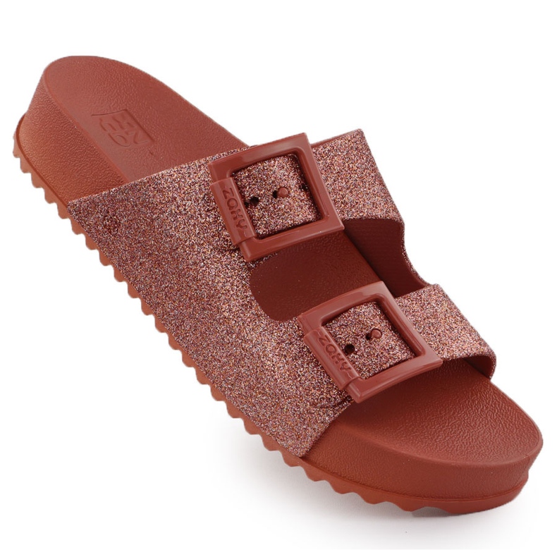 Women's flip flops with pool beach buckles Zaxy RR285025 red