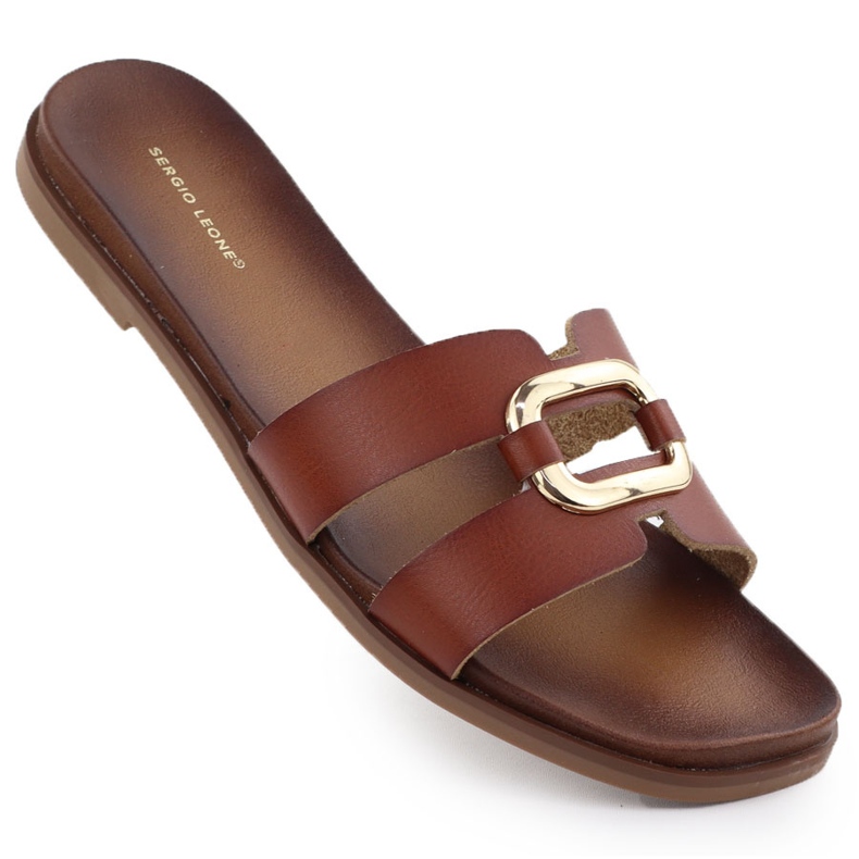 Women's slippers with decoration brown Sergio Leone SK077H Women's slippers with decoration brown Sergio Leone SK077H