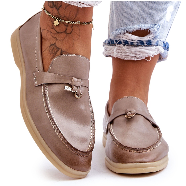 Women's gray leather insert loafers beige