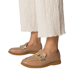Creamy eco -leather loafers with zircons