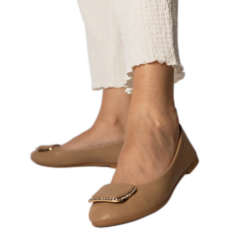 Brown women's ballerinas with zircons Brown women's ballerinas with zircons