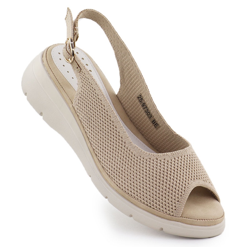 Women's sandals for textile wedge beige Vinceza 97303