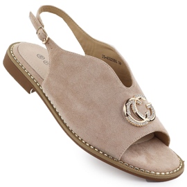 Women's sandals built with beige decoration 43329 Potocki