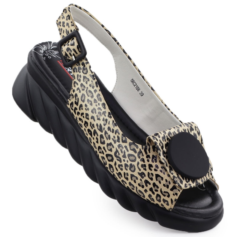 ARTIKER Women's leather sandals on wedge -in leopard print articer 56c2186 beige ARTIKER Women's leather sandals on wedge -in leopard print articer 56c2186 beige