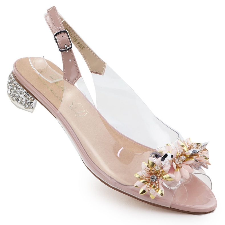 S.Barski Transparent women's high heels with pink D&A zircons by S. Barski MR51-709 S.Barski Transparent women's high heels with pink D&A zircons by S. Barski MR51-709