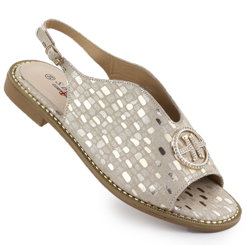 S.Barski Women's leather sandals Złote S. BARSKI KV51-094 golden