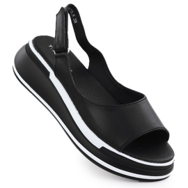 Women's leather sandals on wedges Black T.Sokolski L25-247