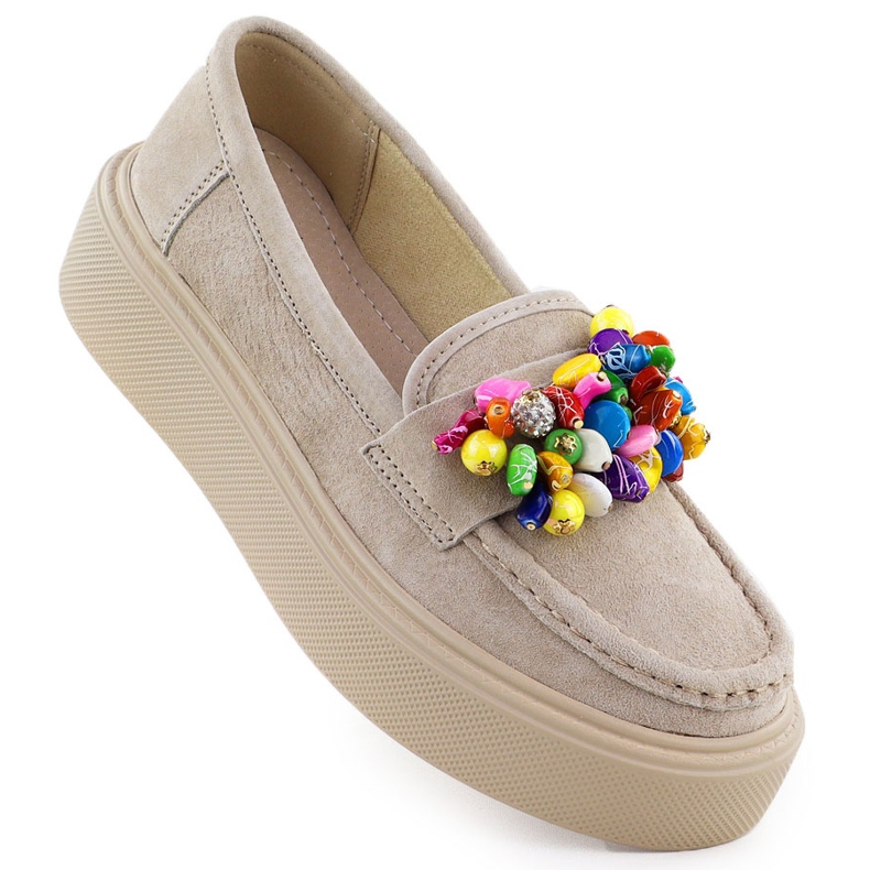 Leather loafers on the platform with beige beige Filippo DP6765