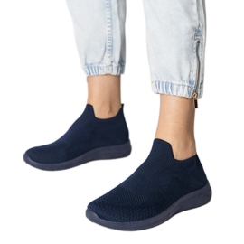 Navy blue sports sneakers with a socking upper Navy blue sports sneakers with a socking upper