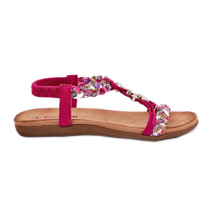 Flat women's sandals with braided stripes and pins Artiker 56C1314 FUKSJA pink